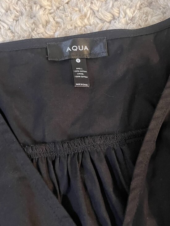 Aqua Black Smocked Waist Puff Sleeve Mini Dress Size S - Picture 6 of 7